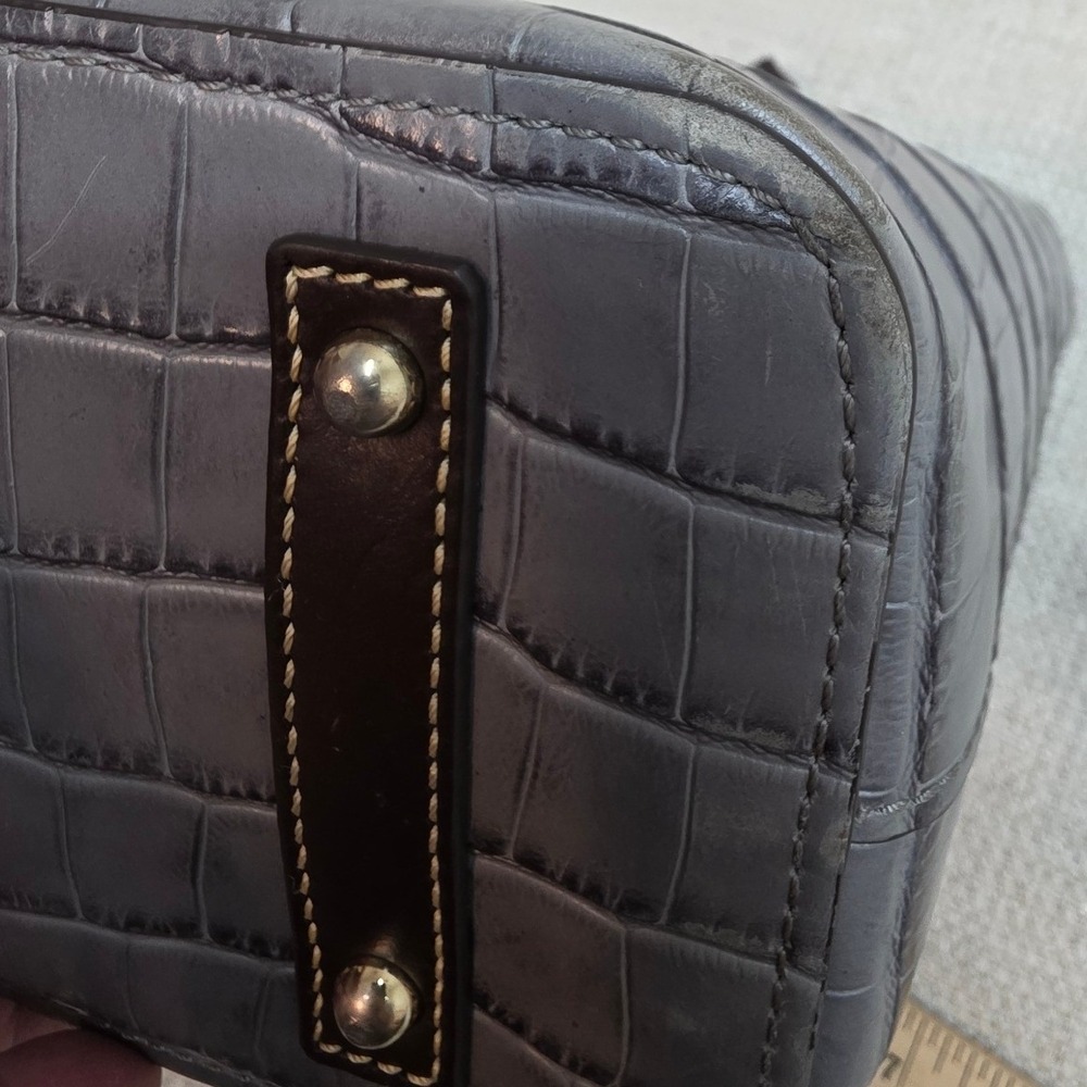 Dooney & Bourke Grey Croc Embossed Leather Tote Bag Brown Braided Handles Large - Picture 8 of 12
